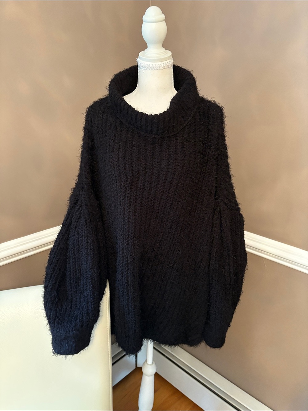 Free People Black Chunky Turtleneck Sweater